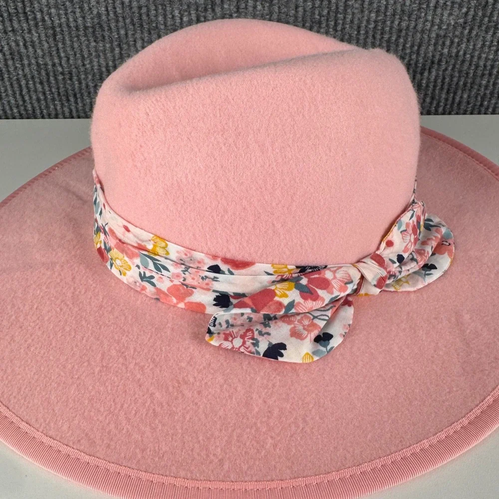 Janie and Jack Girls Pink Wool Felt Fedora Hat Floral Ribbon Size 6-8 NEW‎ B18Q